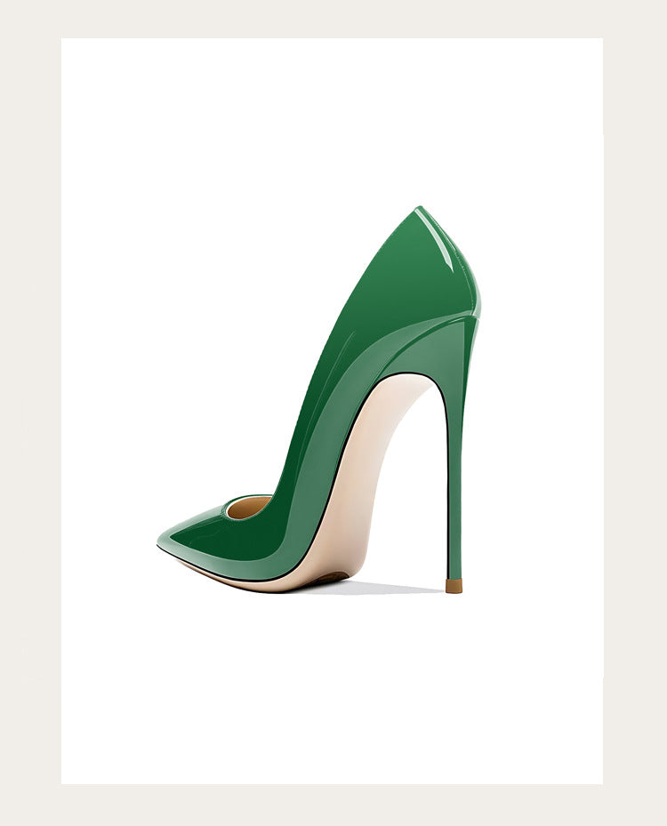 Sizes 48 Classic Style Women Patent Pointed Toe Slip On 12cm High Heel Shoes Elegant Ladies Plain Stiletto Pumps Black Red White