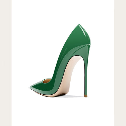 Tallas 48 Zapatos de mujer de estilo clásico de charol con punta en punta sin cordones de 12 cm Zapatos de tacón alto elegantes para mujer Tacones de aguja sencillos Negro Rojo Blanco