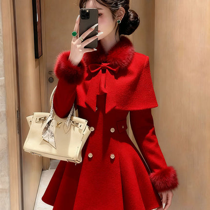 Elegant Mini Dress with Belt Cowl Neck Coat Fragrance Style Lightweight Autumn Fashion New Arrival for Women
