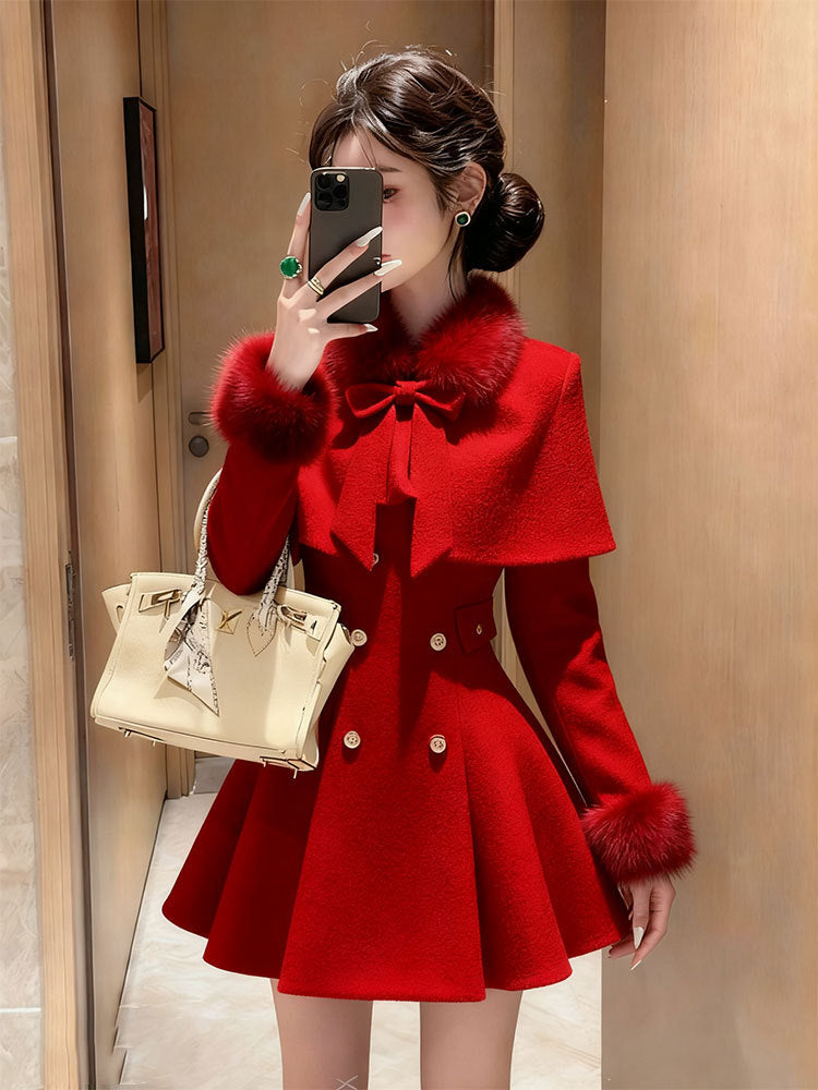 Elegant Mini Dress with Belt Cowl Neck Coat Fragrance Style Lightweight Autumn Fashion New Arrival for Women