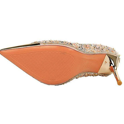 BIGTREE Scarpe Tomaia per scarpe con strass Décolleté da donna Tacchi a spillo 9,5 cm Punta a punta in metallo Tacchi alti Décolleté in cristallo di lusso Lady platinumshop