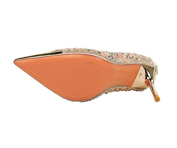 BIGTREE Scarpe Tomaia per scarpe con strass Décolleté da donna Tacchi a spillo 9,5 cm Punta a punta in metallo Tacchi alti Décolleté in cristallo di lusso Lady platinumshop
