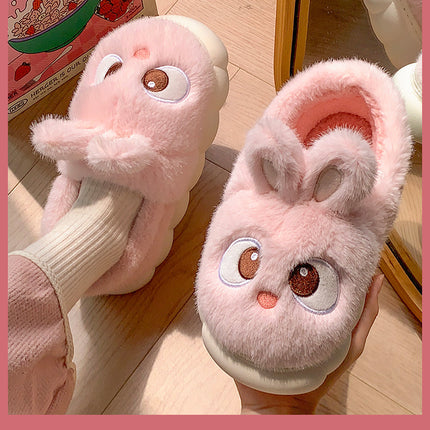 Chaussons d'intérieur en peluche chaude d'hiver en fourrure de lapin panda de dessin animé, pantoufles plates moelleuses thermiques amusantes pour femmes