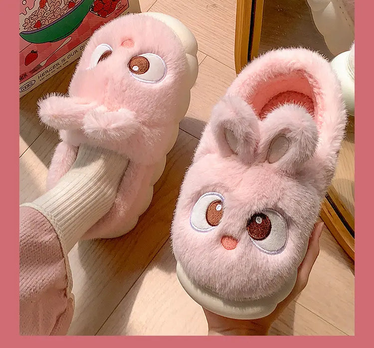 Pantofola sfocata del fumetto di casa invernale calda pelliccia di coniglio di panda peluche coperta scarpa da casa per donna infradito piatto peloso termico divertente femminile