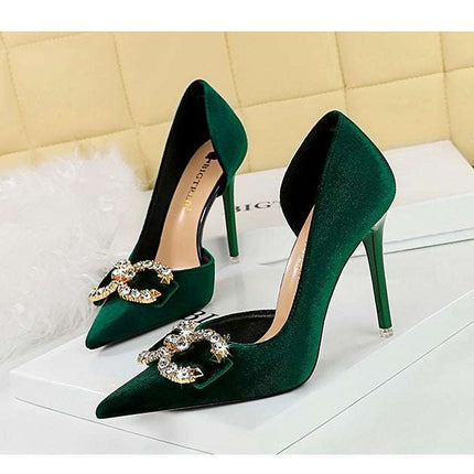 Tacchi alti di lusso Donna 7 cm Tacchi a spillo da 10,5 cm Décolleté da donna con strass in metallo Scarpe da sposa moda Scarpe da ballo sexy da donna 2026 platinumshop