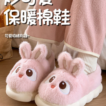 Chaussons d'intérieur en peluche chaude d'hiver en fourrure de lapin panda de dessin animé, pantoufles plates moelleuses thermiques amusantes pour femmes