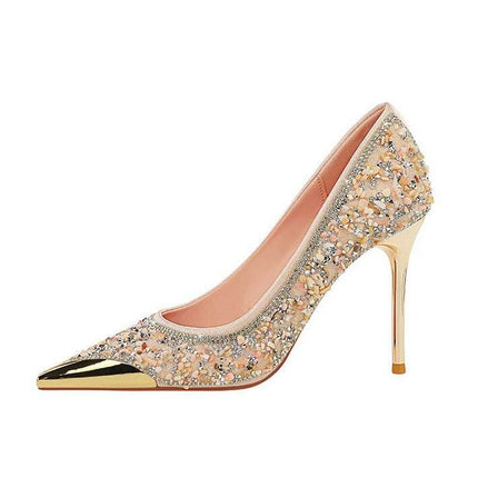 BIGTREE Scarpe Tomaia per scarpe con strass Décolleté da donna Tacchi a spillo 9,5 cm Punta a punta in metallo Tacchi alti Décolleté in cristallo di lusso Lady platinumshop