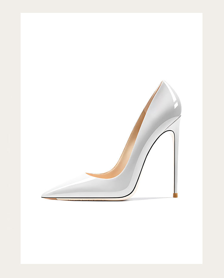 Sizes 48 Classic Style Women Patent Pointed Toe Slip On 12cm High Heel Shoes Elegant Ladies Plain Stiletto Pumps Black Red White