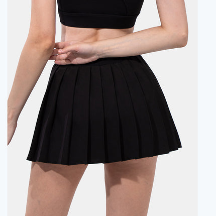 Minigonna estiva sexy da donna con bendaggio laterale, vita alta elasticizzata, con pantaloncini integrati, modello A-line slim, stile tennis, ideale per il club.