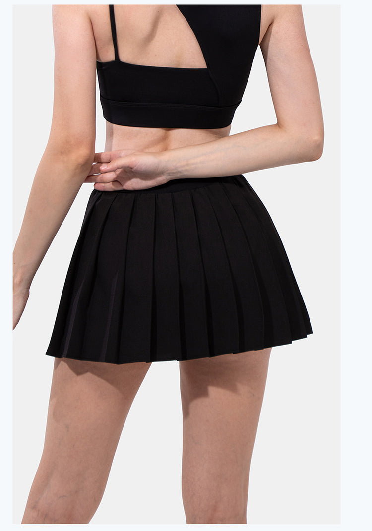 Minigonna estiva sexy da donna con bendaggio laterale, vita alta elasticizzata, con pantaloncini integrati, modello A-line slim, stile tennis, ideale per il club.