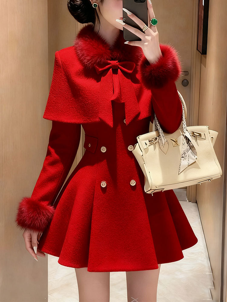 Elegant Mini Dress with Belt Cowl Neck Coat Fragrance Style Lightweight Autumn Fashion New Arrival for Women