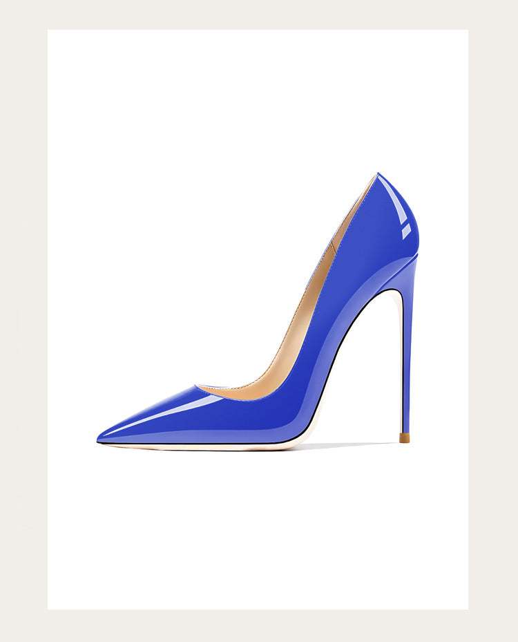 Sizes 48 Classic Style Women Patent Pointed Toe Slip On 12cm High Heel Shoes Elegant Ladies Plain Stiletto Pumps Black Red White