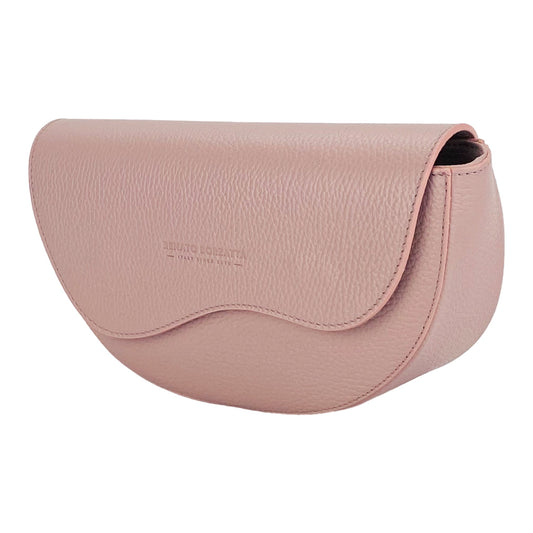 RB1027AZ  | Borsa Donna a Bandoliera stondata in Vera Pelle Made in Italy. Tracolla removibile e regolabile in pelle. Accessori Nickel Lucido - Colore Rosa Antico - Dimensioni: cm 25 x 15 x 9
