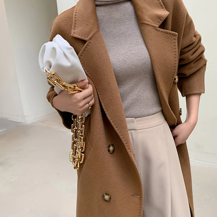 Ladies' 100% Cashmere Thick Double-Sided Extended Coat, Classic, Versatile and Fashionable for Business and Leisure