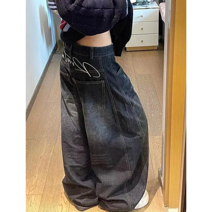 Jeans Casual da Donna Y2K Larghi e Comodi Blu Lavato Stile Vintage Cargo Pantaloni a Gamba Larga Oversize Y2K