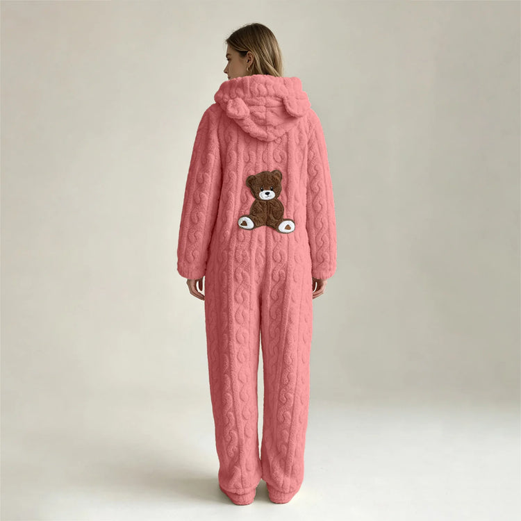 Animal Kigurumi Costume Cute Bear Onesie For Women Men Adult Cartoon Animal Pajamas Winter Soft Warm Fleece Hooded Sleepwear
