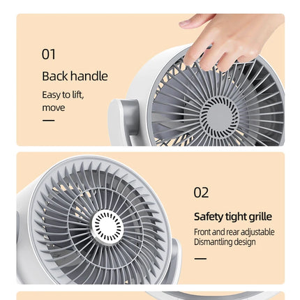 Ventilatore a Turbina Elettrica da Pavimento, Ventilatore a Cinque Velocità Regolabili, Altezza Regolabile, Ricaricabile