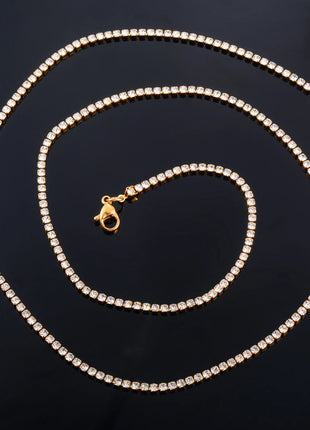 Sparkly Cubic Zirconia Tennis Necklace for Women Rhinestone Choker Minimalist Crystal Chain Stainless Steel Jewelry Accessories PlatiNum