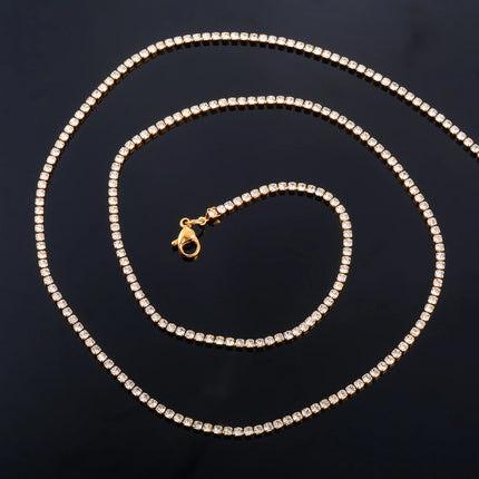 Sparkly Cubic Zirconia Tennis Necklace for Women Rhinestone Choker Minimalist Crystal Chain Stainless Steel Jewelry Accessories PlatiNum