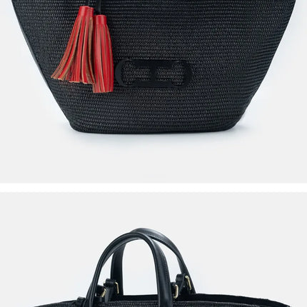 2026SS Eco-friendly Woven Straw Bucket Bag, Large Capacity, Beach Bag, Women's Shoulder Bag for Shopping
