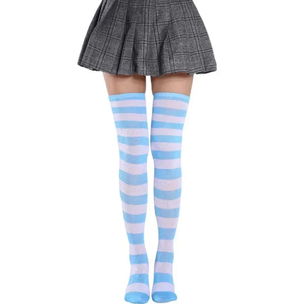 Moda ragazze carine coscia alta nero bianco a righe sopra il ginocchio calzini lunghi scaldamuscoli Lolita calze gotiche per donne sexy