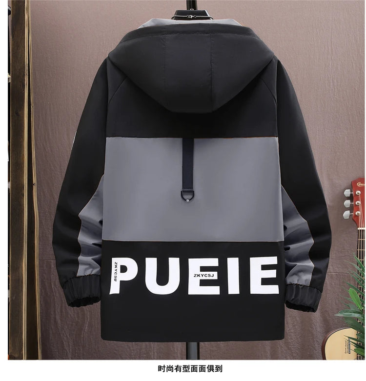 Fashion Men's Hooded Jackets 2026 Spring Autumn Youth High Streetwear Loose Casual Coat Outdoor Zipper Windbreaker Tops Clothing