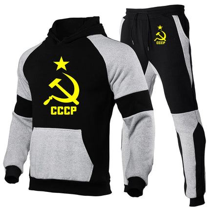 CCCP Russian 2025 Print New Men USSR Soviet Union Fashion Hoodie Sportswear Jogging Tracksuit Running Sport Suits+Pant 2Pcs Set PlatiNum