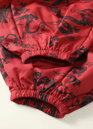 Men's Lantern Trousers Chinese Style Retro Red Dragon Casual Comfortable Harun Pants Men's Fashion Loose Wide Leg Streetwear
