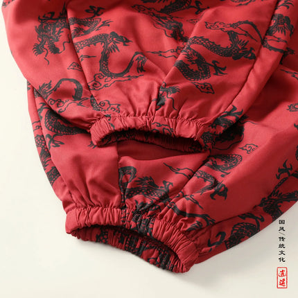 Pantaloni Lanterna da Uomo Stile Cinese Retrò Drago Rosso Casual Comodi Pantaloni Harun Moda Maschile Larghi a Gamba Larga Streetwear