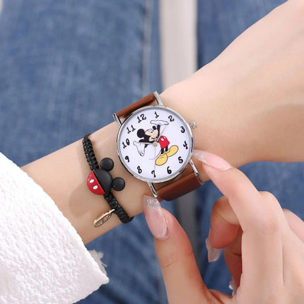 Nuovo set di braccialetti per orologi da donna Disney per bambini Confezione regalo Moda Topolino Orologi da cartone animato per bambini Bracciali da donna con scatola platinumshop