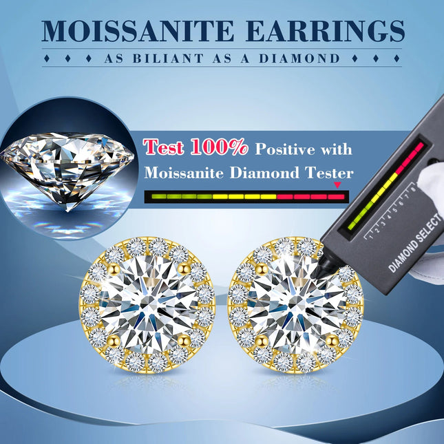 TUHE Unisex Classic Round Moissanite Earrings 925 Silver  For Women  D Color VVS1 Moissanite Round Earrings Fine Jewelry PlatiNum