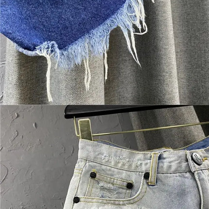Shorts in denim da donna a vita alta, strappati, con orlo grezzo e sfilacciato, casual, hot pants - platinumshop