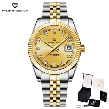PAGANI DESIGN Luxury Men's Automatic Mechanical Watch Top Sapphire Stainless Steel 100m Waterproof Business Leisure Watch