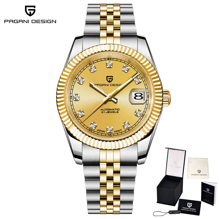 PAGANI DESIGN Luxury Men's Automatic Mechanical Watch Top Sapphire Stainless Steel 100m Waterproof Business Leisure Watch