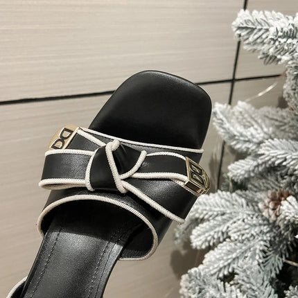 【JOCHEBED HU】2026 New Summer Retro Women's High Heels Thick Heel Square Toe Back Empty Shoes Trend 33-46