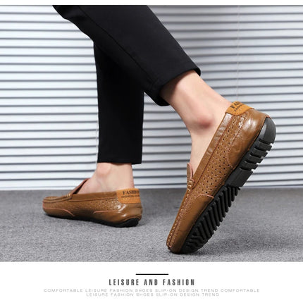 Mocassini da Uomo Estivi 2026 in Vera Pelle di Lusso, Scarpe Casual Traspiranti con Intaglio, Slip-on da Guida