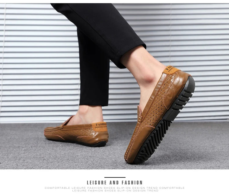 Mocassini da Uomo Estivi 2026 in Vera Pelle di Lusso, Scarpe Casual Traspiranti con Intaglio, Slip-on da Guida