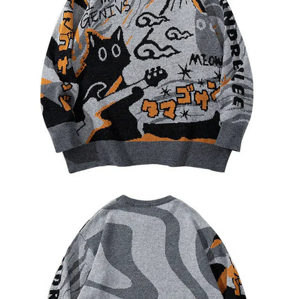 2026 Spring/Summer Men's and Women's Retro Cartoon Pattern Knitted Sweater - Loose and Comfortable Long-Sleeved Knitted Sweater