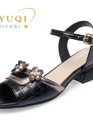 AIYUQI Sandales Femme Peep Toe 2026 Nouvelle Mode Été en Cuir Véritable Grandes Tailles 41 42 43 Sandales Femme à Bout Ouvert