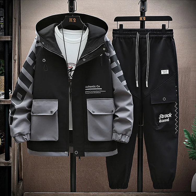 Spring Autumn Men Tracksuit Casual Joggers Hooded Sportswear Jackets Pants 2 Piece Sets Hip Hop Running Sports Suit