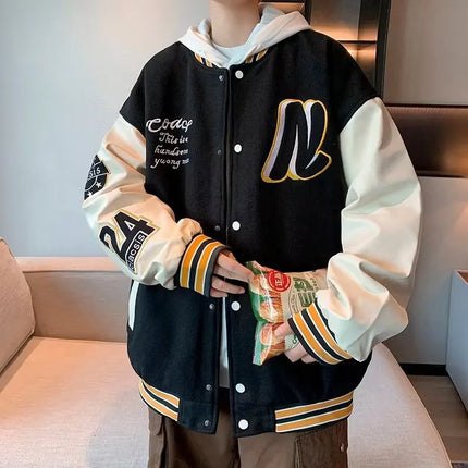 Embroidery Baseball Uniform Man Casual Jackets New Autumn Splicing Trendy Jacket Fashion High Street Outerwear Loose Clothes