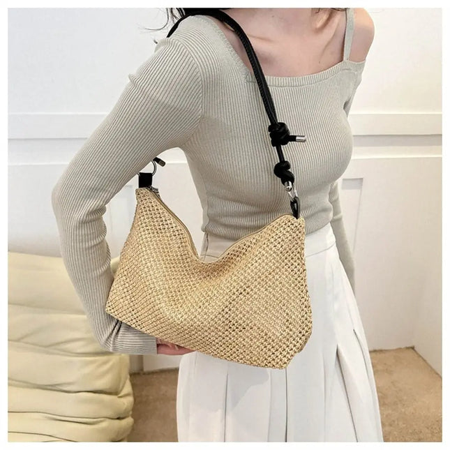 Women's Summer Straw Bag Fashion Woven Handbag Handmade Woven Rattan Bag Large Capacity Summer Beach Bag for Women and Girls