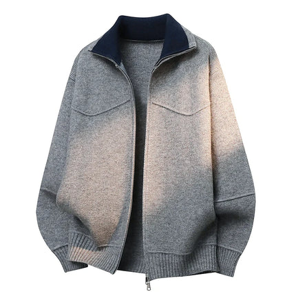 Autumn Winter Men's Sweater Zipper Cardigans Fashion Patchwork Turn Down Collar Casual Knitted Sweatercoat Men Warm Knit Jackets