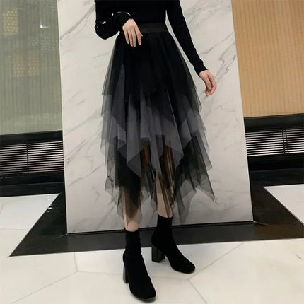 Tutu estivo gonna donna Harajuku Casual Tulle Bottom Jupe Femme Faldas moda vita alta Midi Mesh gonne abbigliamento donna Saia