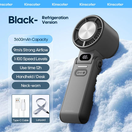 Ventilatore Portatile ad Alta Velocità con Raffreddamento Rapido, Ricaricabile 3600mAh, 100 Velocità Regolabili, Mini Ventilatore Pieghevole Turbo e Cordino