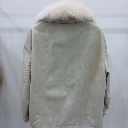 2026 Autumn Winter Women's White Goose Down Coats Natural Real Fox Fur Collar Jacket Outwear Luxury Female Jacket