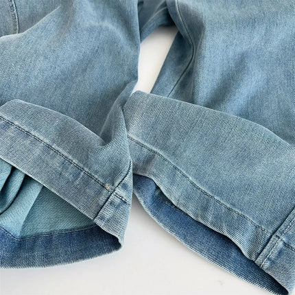 Jeans lavati curvi di seta pantaloni estivi in Denim a gamba larga larghi a vita alta da donna