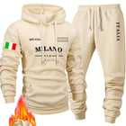 Italy pattern Men's Hoodie and Bundled pants set fleece Autumn winter two-piece set top bottom sets windproof Warm Cotton suit PlatiNum