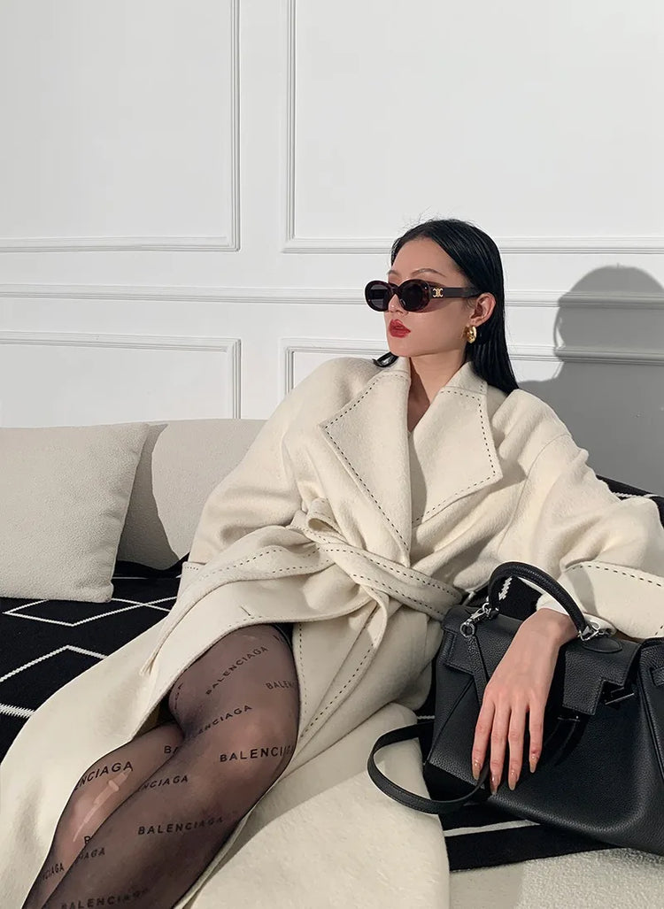 New Solid Korean Style Women Wool Coat Arch Needle Large Neck Versatile Fashion Texture Double Sided Trench Coats Female Winter
