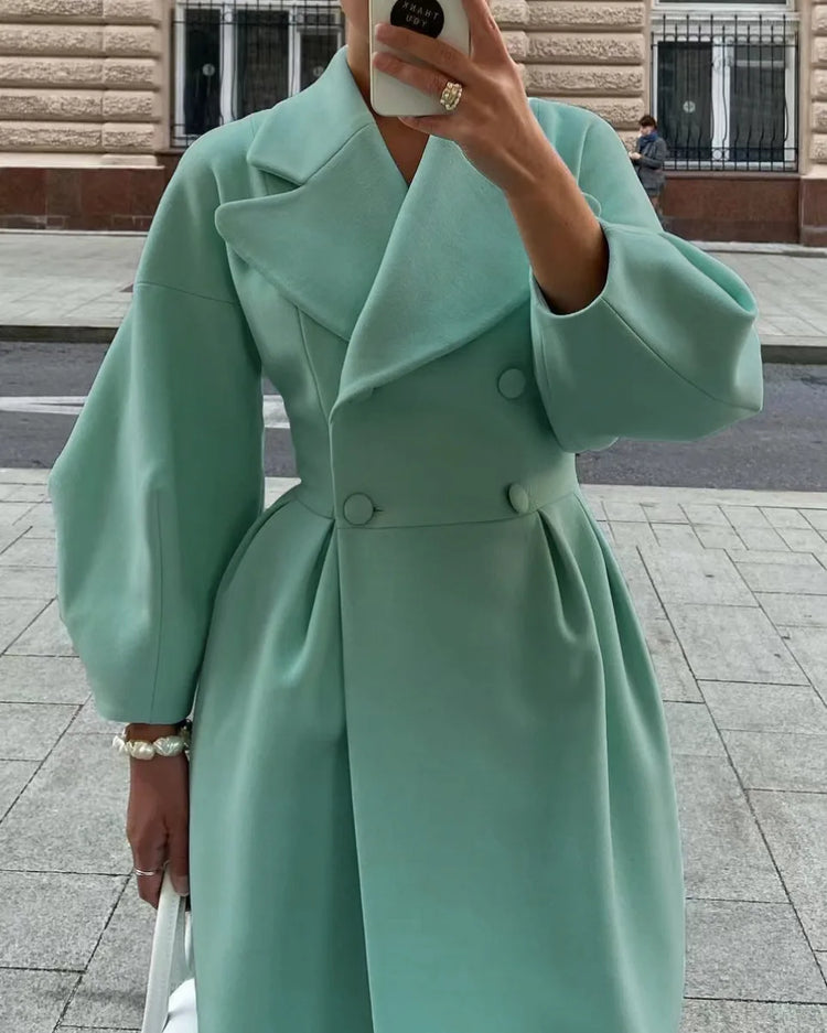 European American Retro Court Style Wool Coat, Long Length with Big Lapel & Lantern Sleeves, New Autumn Winter Outerwear